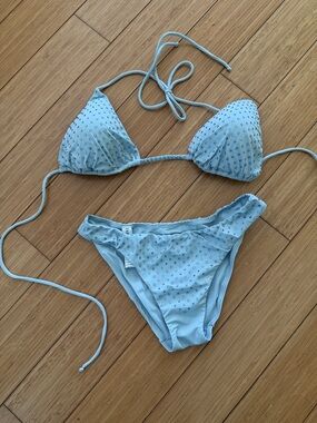 La Perla Pale Blue Crystal-Stud Triangle Bikini
